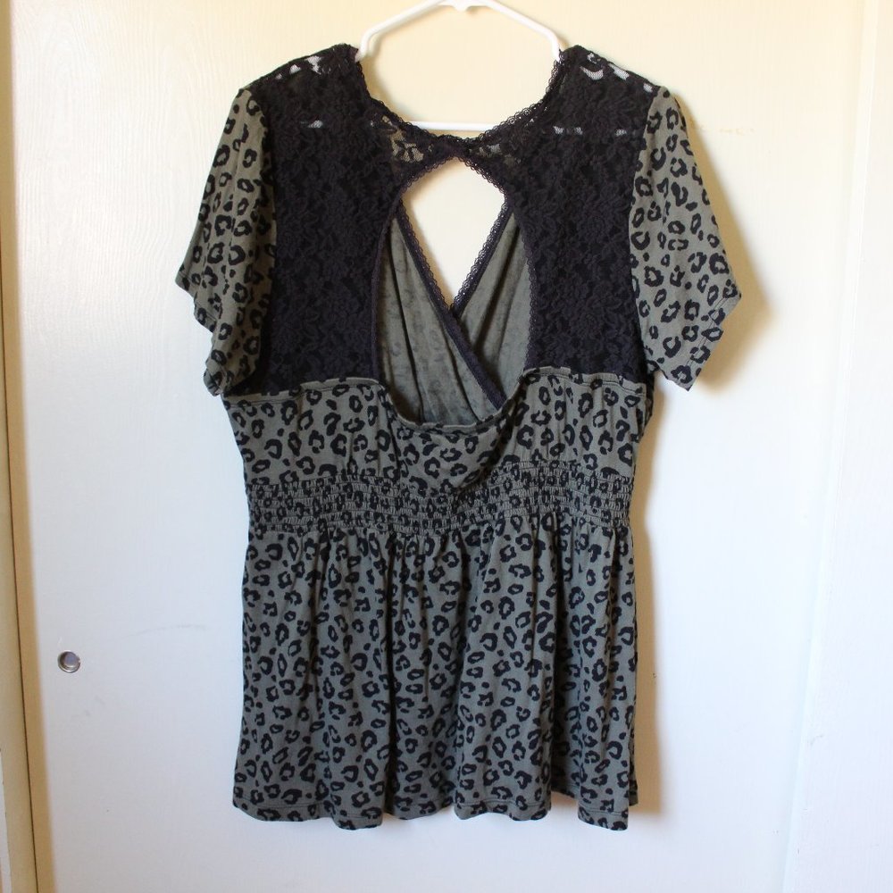Torrid Green Leopard Print Lace Open Back Top - image 2